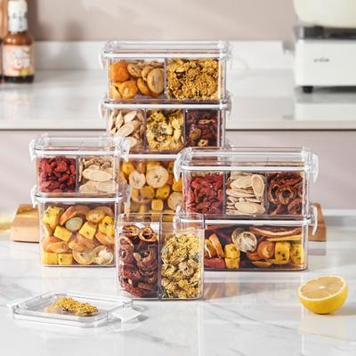 Scatola Contenitore Ermetica Trasparente Multi-Scomparto Contenitore per Alimenti Impilabile Contenitore Ermetico per Armadio da Cucina Dispensa Foglie di Tè Sfuse Erbe Spezie
