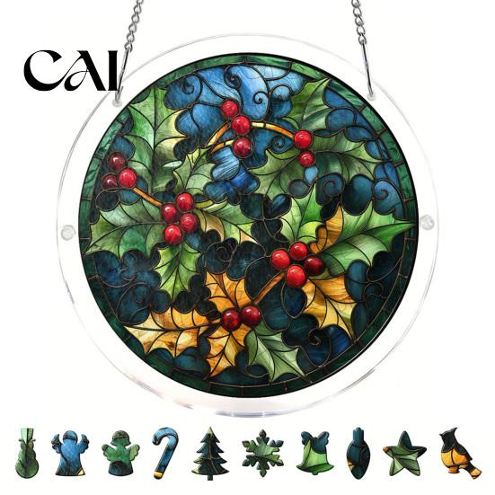 Stained Glass Window Art Christmas Acrylic Puzzle Suncatcher, Holiday Tree Snowman Stockings Red Bird Sun Catcher Suncatcher Kit for Adults,