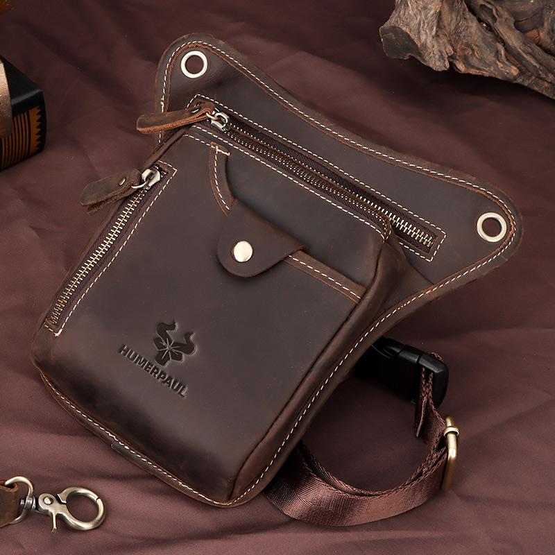 Humerpaul Men Leather Waist Bag Multifunctional Shoulder Bag