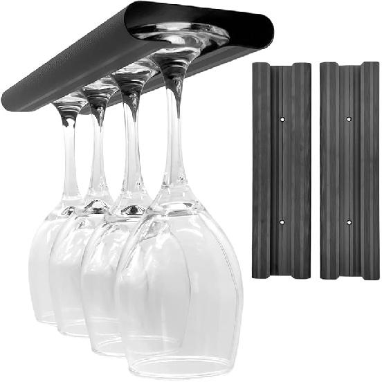 Aluminum Wine Glass Rack 2 Pack, Under Cabinet Wine Glass Holder, Under Shelf Mounted Stemware Rack for Bar Kitchen, Hanging Stemware Rack Organizer Pack of 2