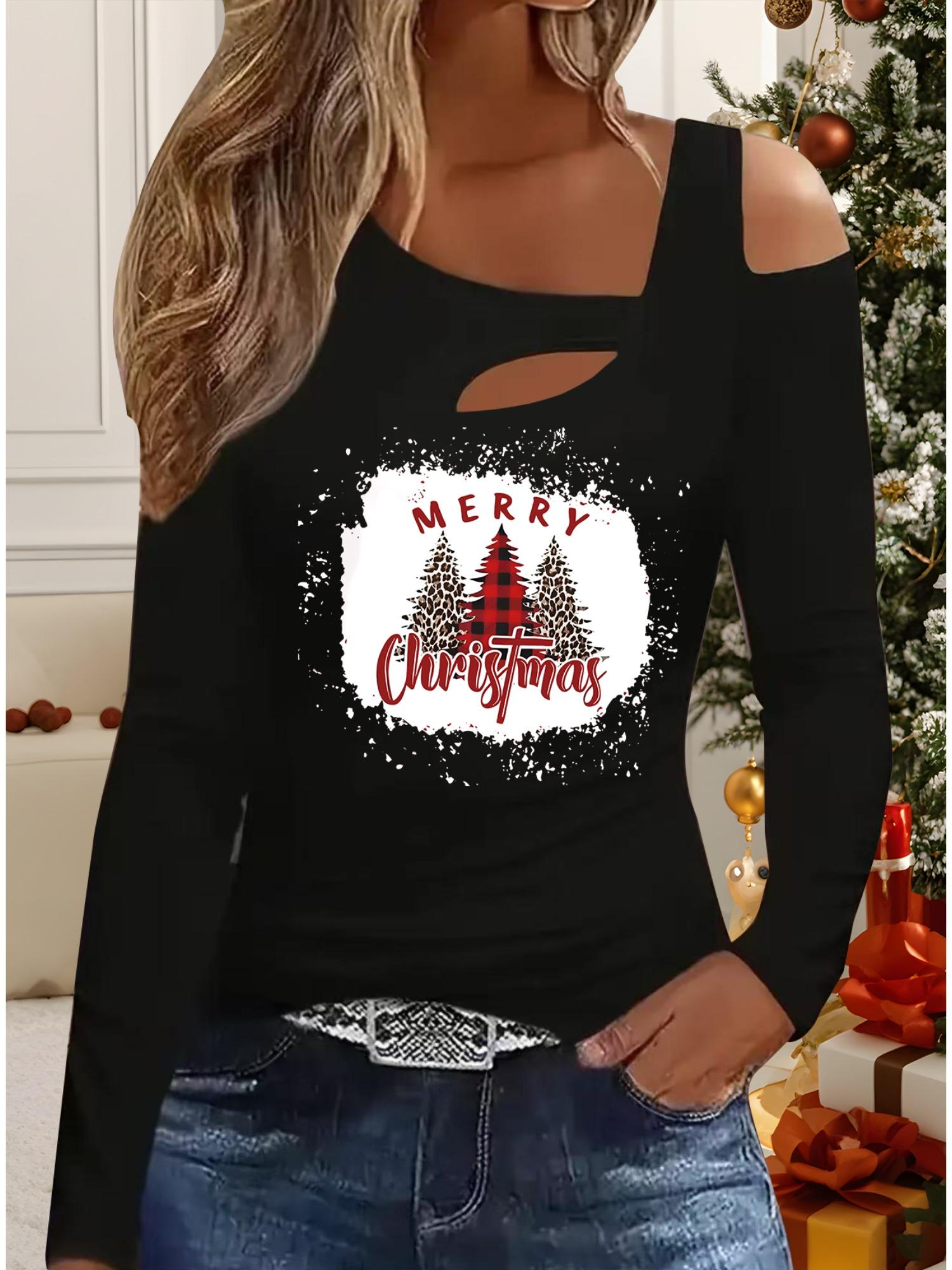 

Осень и Зима Женский Новый Повседневный Топ с Длинным Рукавом Рождественский Узор Идеальный Подарок на Хэллоуин Рождество Футболка S