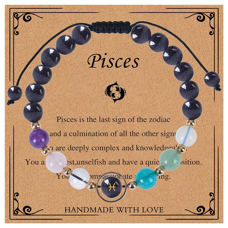 

12 Zodiac Signs Constellation Beaded Bracelet For Women Men Obsidian Stone Beads Cancer Leo Libra Bracelets Handmade