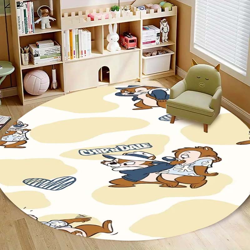 Mielas Chip 'n' Dale paveikslėlio apvalus grindų kilimėlis, namų kilimo dekoracija, animacinis sveikinimo durų kilimėlis, neslystantis ir atsparus dėmėms.