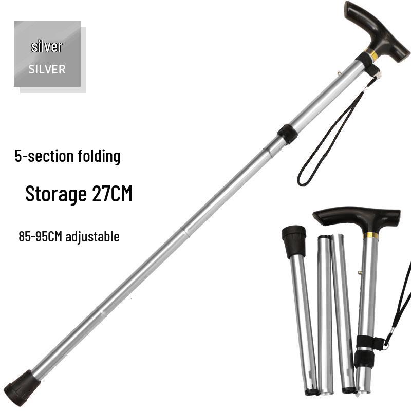 Five-Section Folding Ultra-Short Trekking Poles with T-Handle and Adjustable Telescopic Design for Hiking and Mountaineering