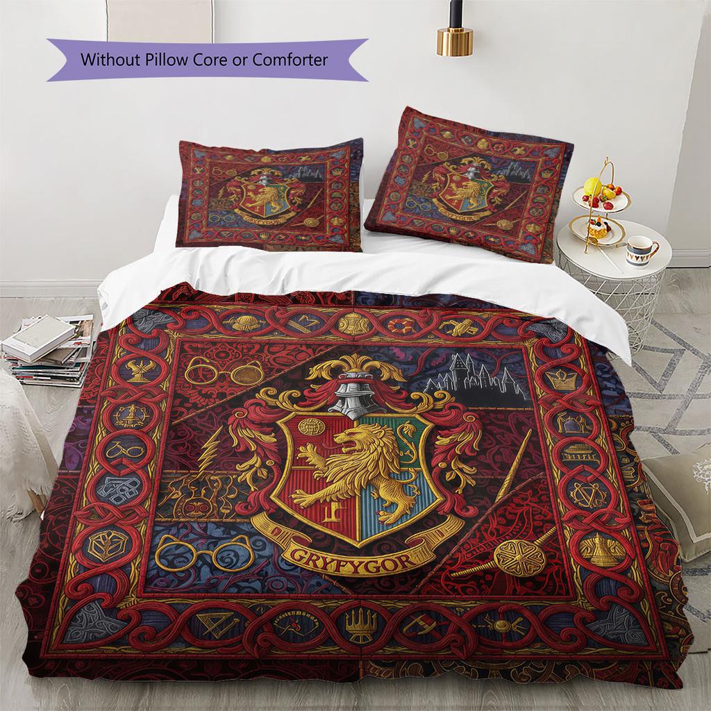 Gryffindor Pattern Bedding Quilt Set Quilt Cover Pillowcase Home Decoration Birthday Gift (1 * duvet cover + 2 * pillowcase, without core)