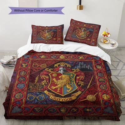 Juego de Funda Nórdica y Fundas de Almohada con Estampado de Gryffindor Decoración del Hogar Regalo de Cumpleaños (1 * funda nórdica + 2 * fundas de almohada, sin núcleo)