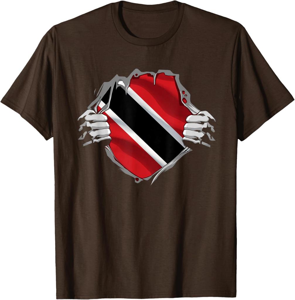 Trinidad Flag Ripped Shirt Trini Roots Men's Graphic Print Cotton Short Sleeve Casual T-Shirt