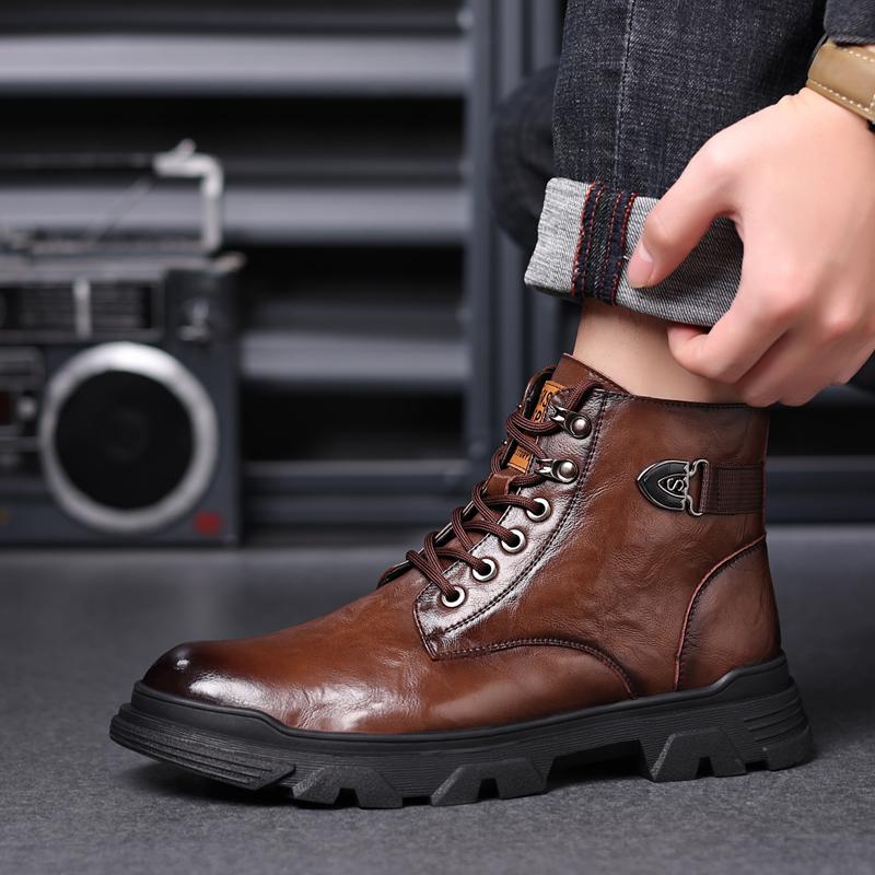 Fashion Men's Shoes Fashion Genuine Leather Men Boots Breathable High Top Shoes Outdoor Casual Men Winter Shoes Autumn Snow Boots Men
