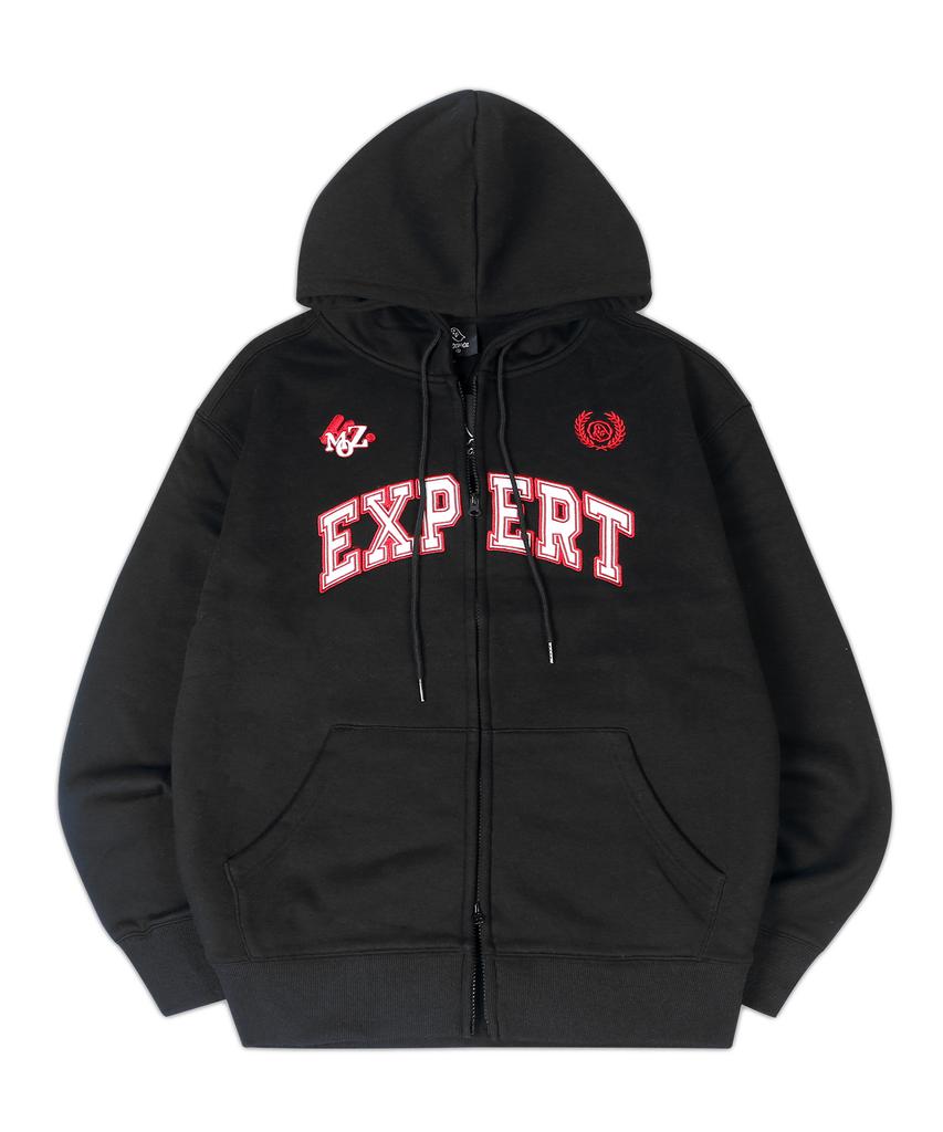 Mozmoz Expert Applique Brushed Two-Way Zip-Up Hoodie Black
