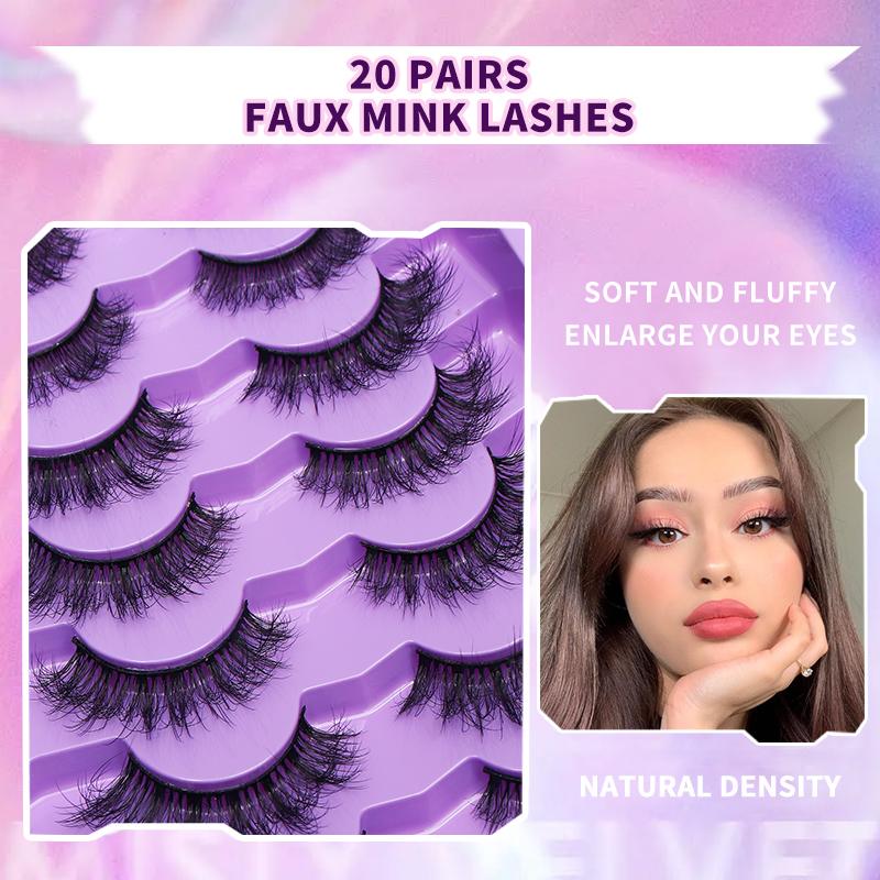 20 Pairs Faux Mink Lashes 3D Fluffy Natural Lashes Makeup False Eyelashes Russian Strip Lashes Eyelash Extension