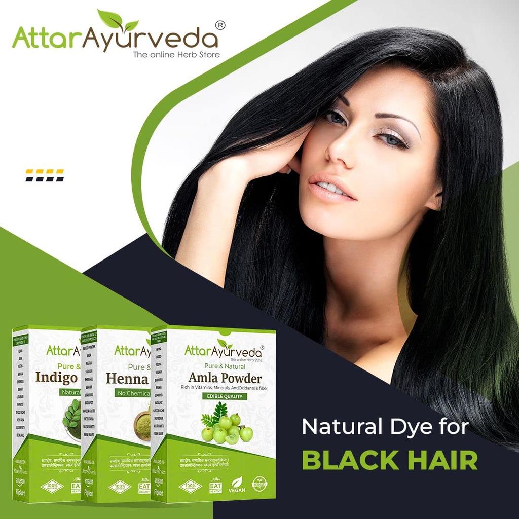 Attar Ayurveda Henna ,Indigo, Amla Hair Powder Combo 650g Natural Hair Coloring Treatment