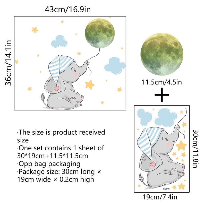 Luminous Elephant Moon Star Children'S Room Decoration Painting Can Remove Luminous Wall Stickers