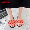 Aphixta 2025 Winter Home Cotton Shoes Women Faux Fur Soft Warm Indoor Colorful Slipper Flip Flops Mules Female Big Size 42 43