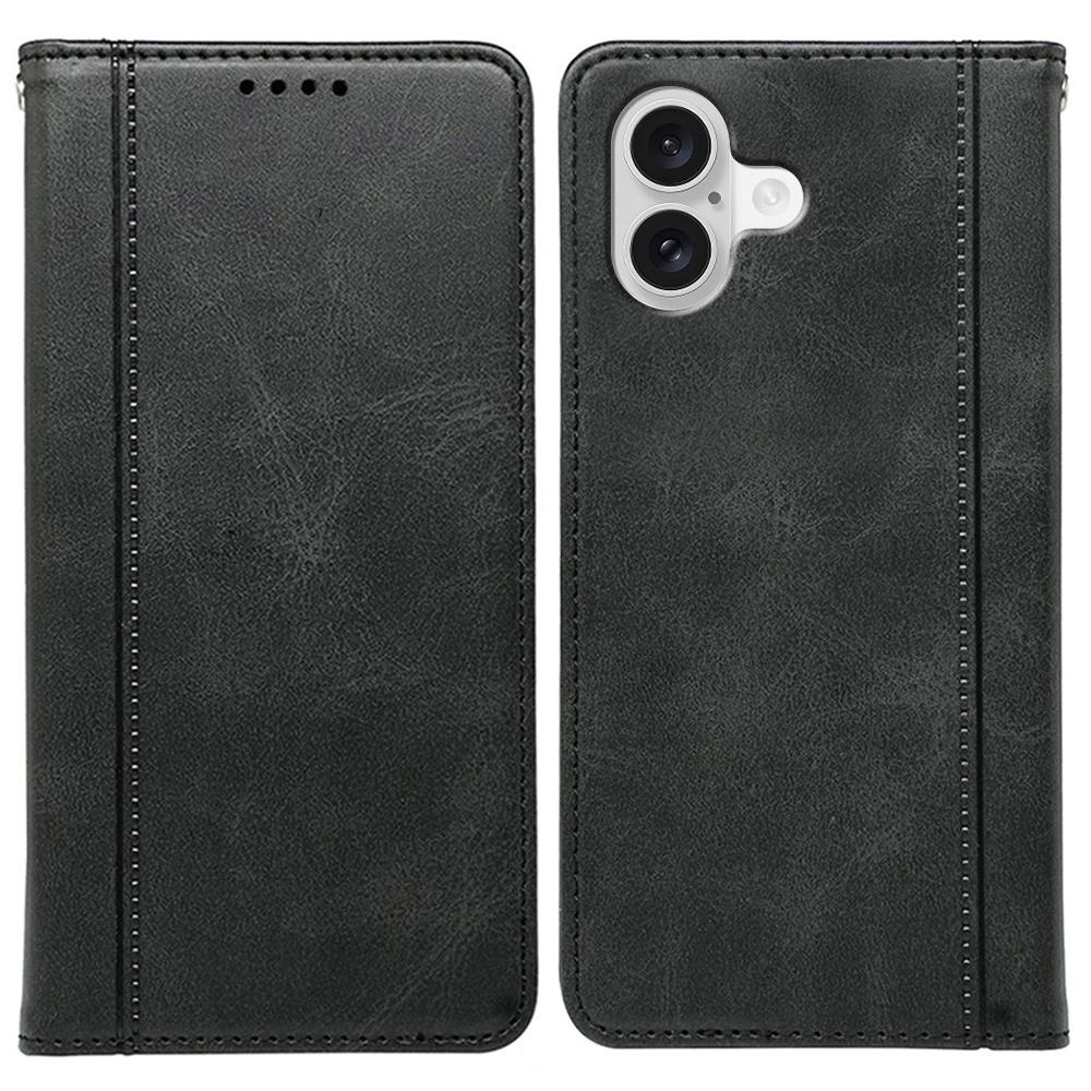 

For iPhone 17 Case Hidden Magnetic Closure Calf Texture Leather Phone Cover Black