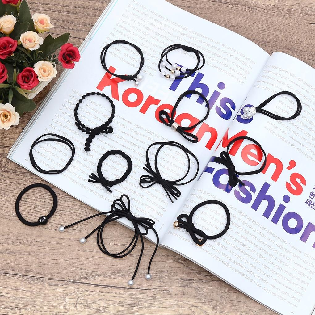 Women's Hair Tie 12-piece Set (Black) Point Hair Band