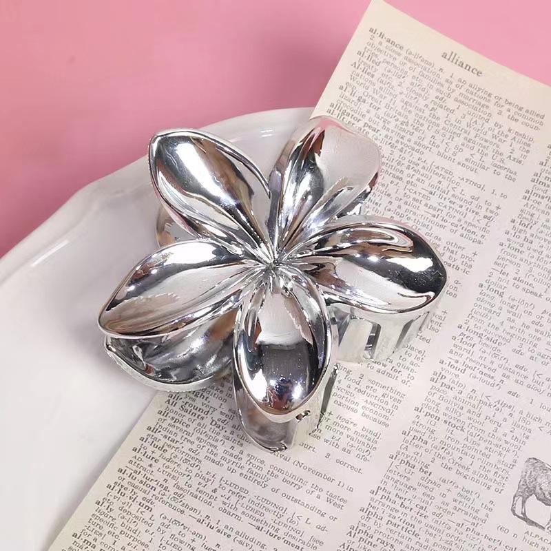 Pinza para el pelo de flor simple dorada y plateada para mujer, garra de pelo retro de acrílico brillante, accesorios para el pelo para niñas
