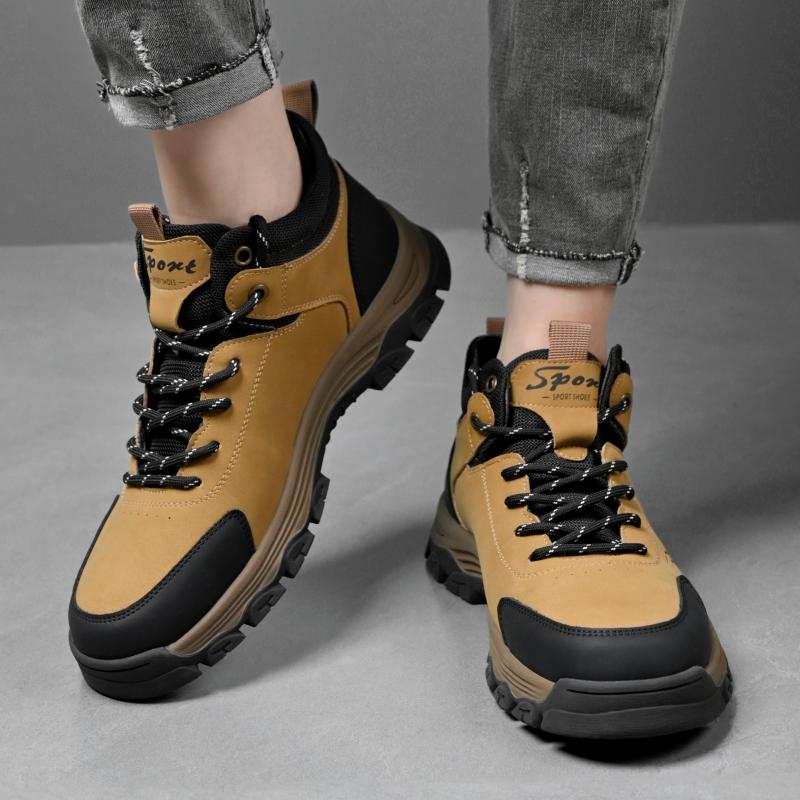 Fashion Comfortable Toe Breathable Travel Boots Suede High Top Walking Shoes Men's Outdoor Motorcycle Boots Lace-up Casual Hiking Shoe