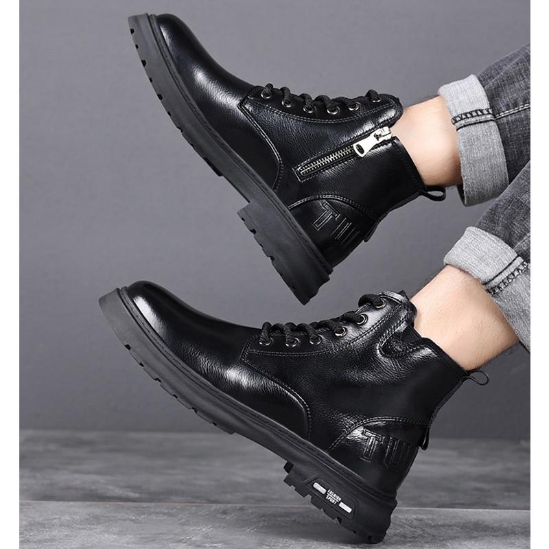 Autumn Early Winter Genuine Leather Shoes Mens Fashion Single Boots Brand Male Ankle Boots Black Brown Non-slip Thick Sole