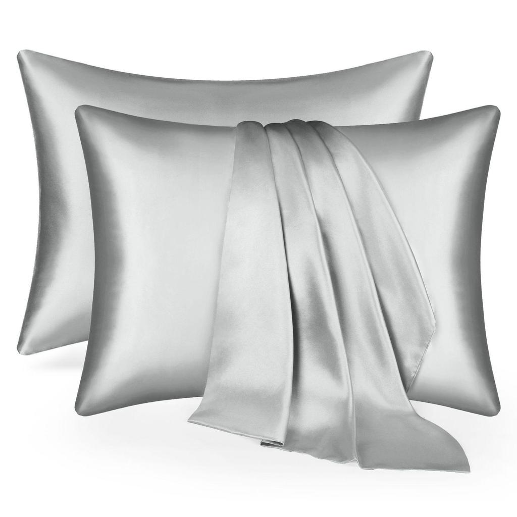 Solid Color Ice Silk Satin Zipper Pillowcase