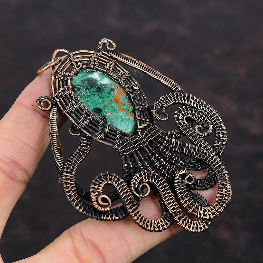 Cuprite Chrysocolla Pendant Copper Wire Wrapped Gemstone Jewelry Handmade Pendant Copper Wire Wrapped Pendant Octopus Pendant Gift For Women