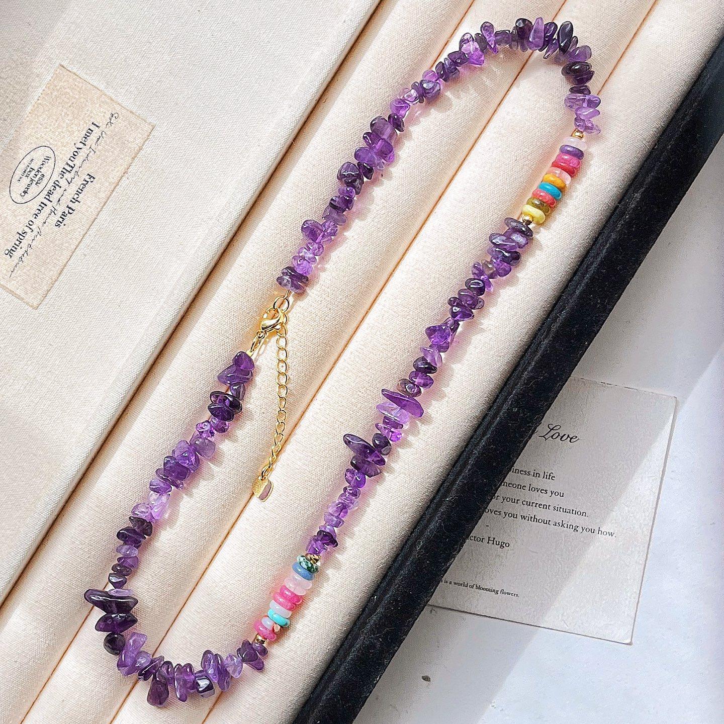 

Vintage High Quality Natural Royal Amethyst Design Sense Necklace Collarbone Chain Women