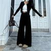 2024 Women's Black Fleece-Lined Wide-Leg Jeans: Versatile, Loose, Floor-Length Pants for Autumn and Winter