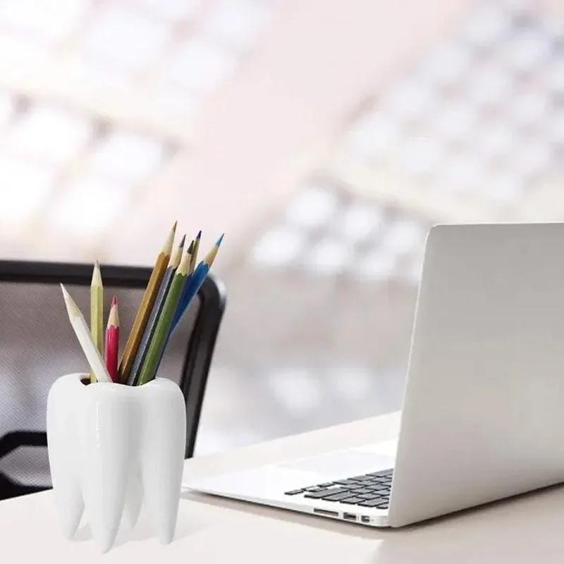 1pc Garden Gardening Tooth Shaped Succulent Pot Pure White Ceramic Pen Holder Home Decoration Planter