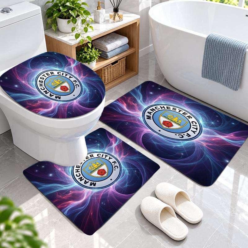 3Pcs Flannel Toilet Mat Set Manchester City Bathroom Rug Bath Carpet Non Slip Home Decor