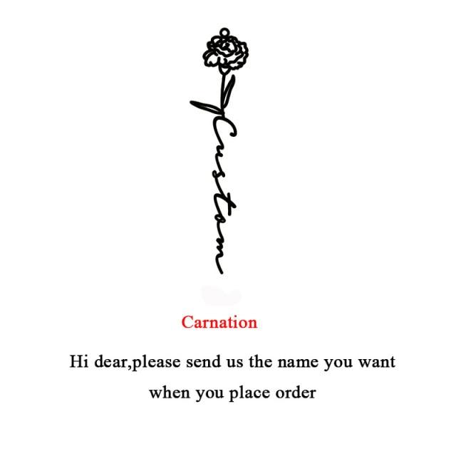 Custom Flower Name Necklaces Stainless Steel Pendant Personalized Rose Nameplate Choker Pendant Necklace Lover Jewelry Souvenir GiftFlower Necklaces