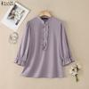 ZANZEA Women Casual Stand Collar Solid Color Loose 3/4 Sleeve Blouse