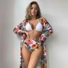 New swimsuit bikini long-sleeved blouse sexy tight-fitting printed split bikini three-piece set
