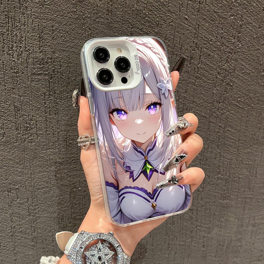 ReZero Emilia Waifu Wit Transparante Mobiele Telefoonhoes voor iPhone 17 16 15 14 13 12 11 X XR XS Air Pro Max Plus Kleurrijke Cover