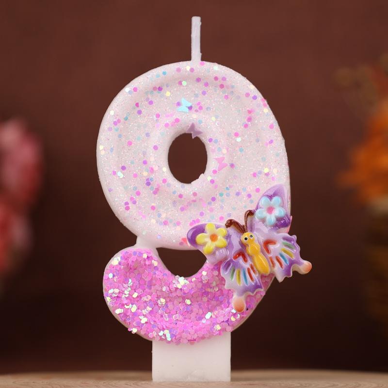 

Creative Flower Butterfly Number Candle Birthday Cake Decoration Plug-in Children s First Birthday Party Candle 9