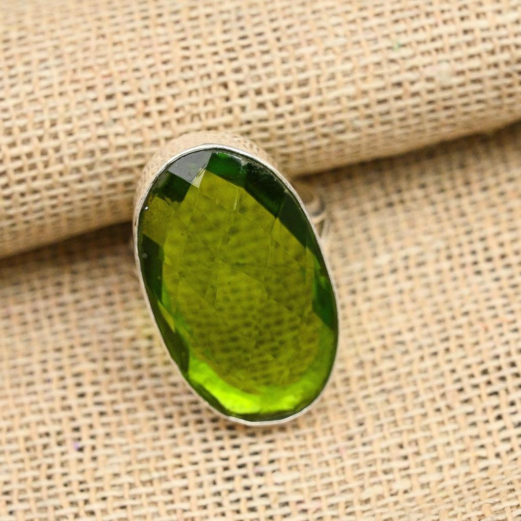 Gorgeous Peridot Gemstone Handmade 925 Solid Sterling Silver Jewelry Ring For Her