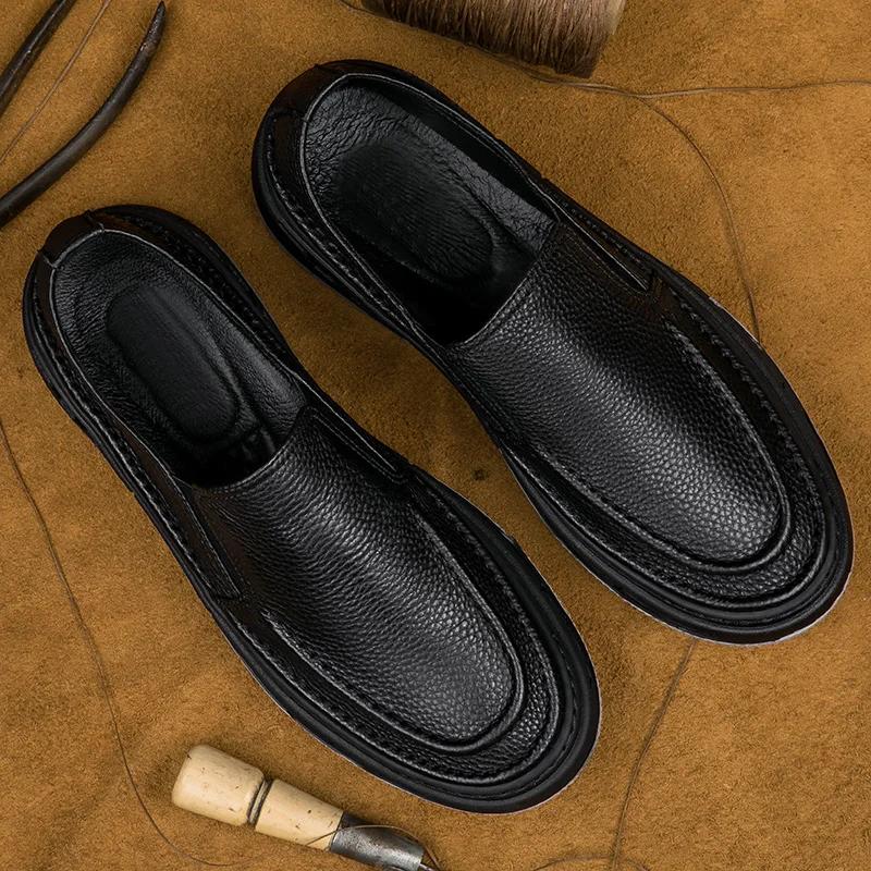 Fashion New British Style Men Genuine Leather Shoes Classic Business Office Shoes Casual Loafers Breathable Thick Bottom Men Dress Shoes