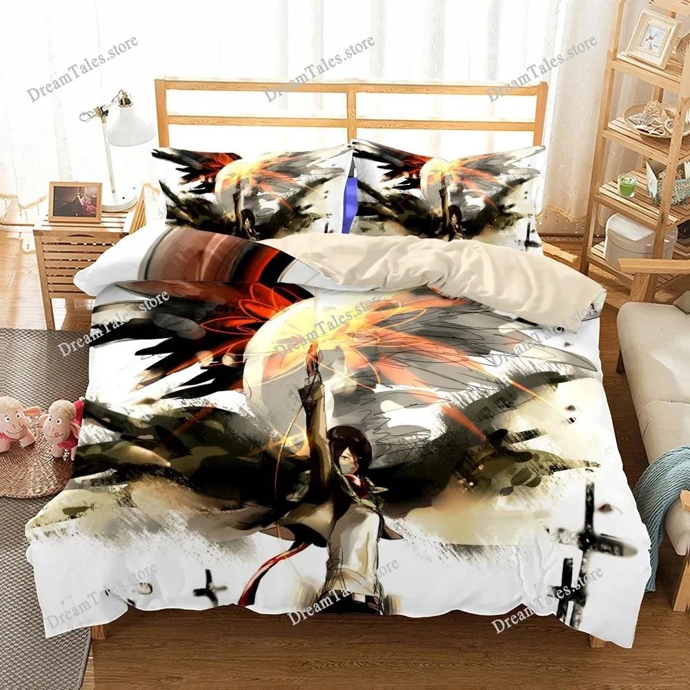 Exquisite 3D Anime Attack on Titan Wallpaper Print Bedding Set Duvet Cover Comforter Bed Youth Kids Girls Boys Luxury Gift