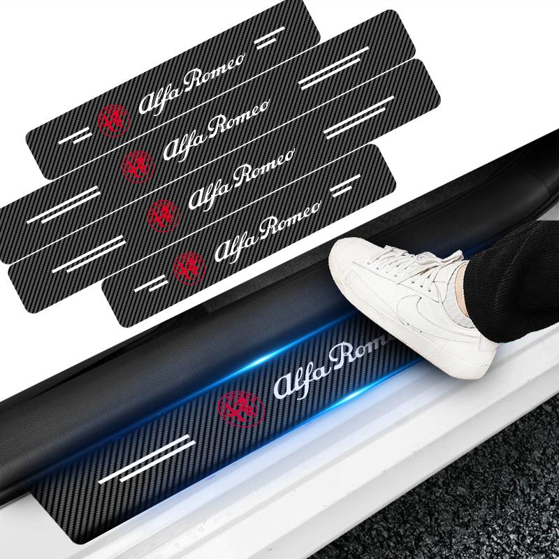 4Pc Car Door Plate Carbon Fiber Threshold Protector Sticker for Alfa Romeo Giulia Stelvio Giulietta Spider GT 4C 8C Mito Brera Modification