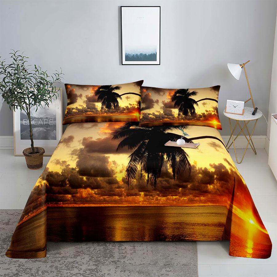 Scene Bed Sheet and Pillowcase Set Bedding Linens Cover Queen King Double Size 220x240 Trees for Bedroom Soft Twin Full Single