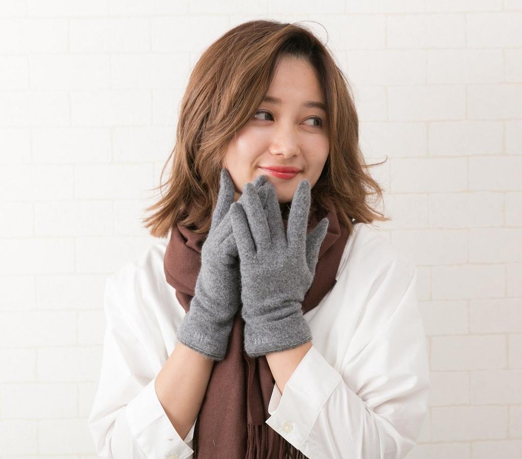 ELLE Cashmere Short Made in Soft Gift Brand Case Included Women's 100% Gloves, Simple, Warm, Double-Layered Gloves, Japan, Wool, Logo, (Gray, 21-22cm)