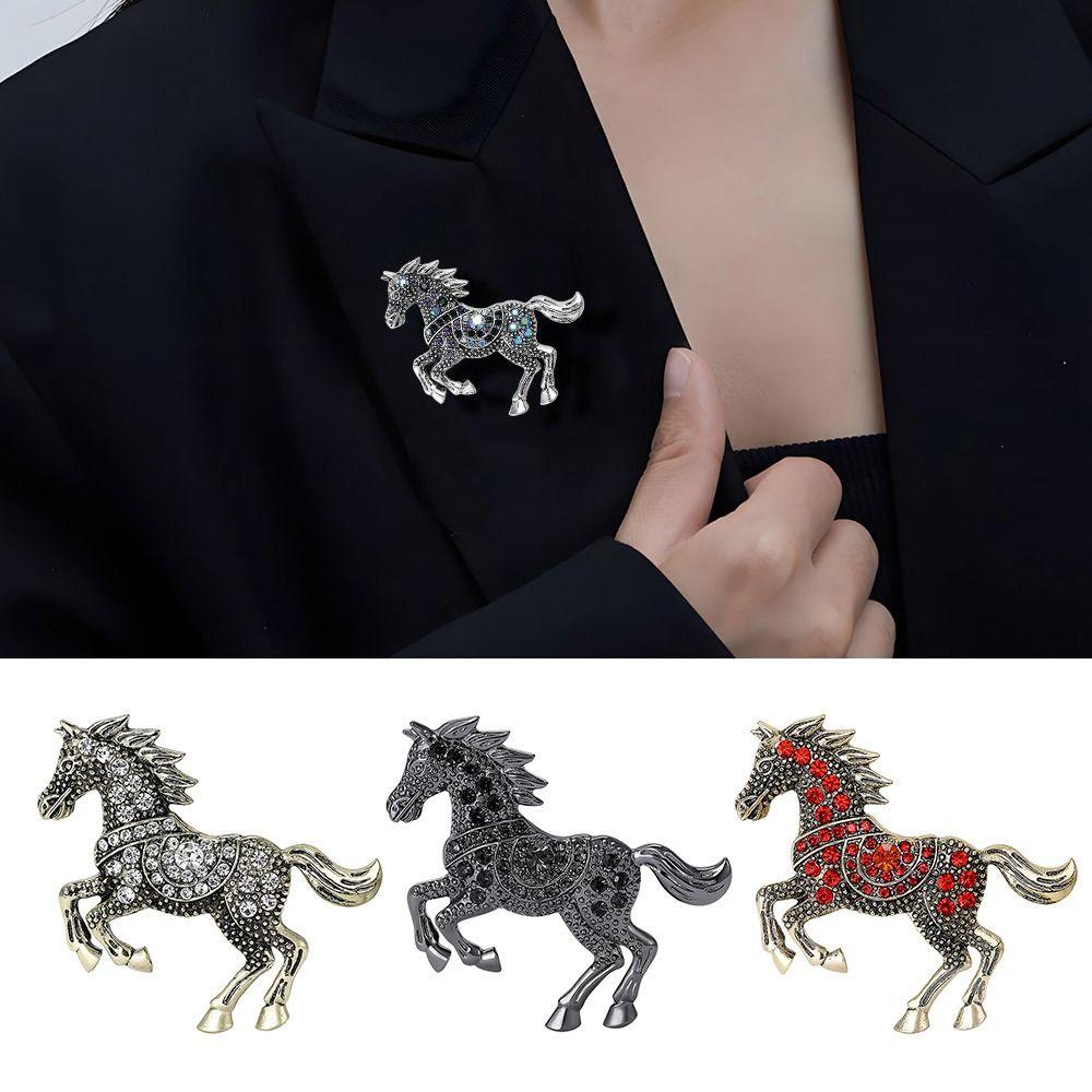 Rhinestone Running Horse Brooch Vintage Brooch Pins Gift Zodiac Animal Badge  Cultural Art