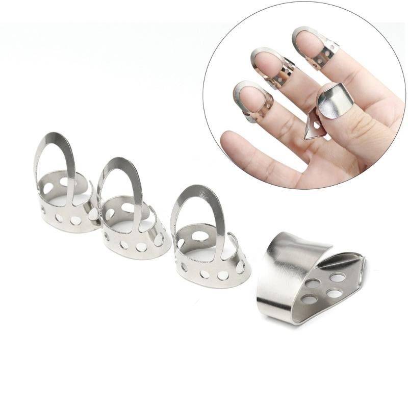 4Pcs Guitar Finger Picks Adjustable Guitar Plectrums Finger Pick for Bass Ukulele Metal Guitar Picks for Finger & Thumb