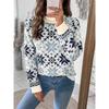 Women Vintage Nordic Style Long Sleeve Knit Sweater Snowflake Pattern