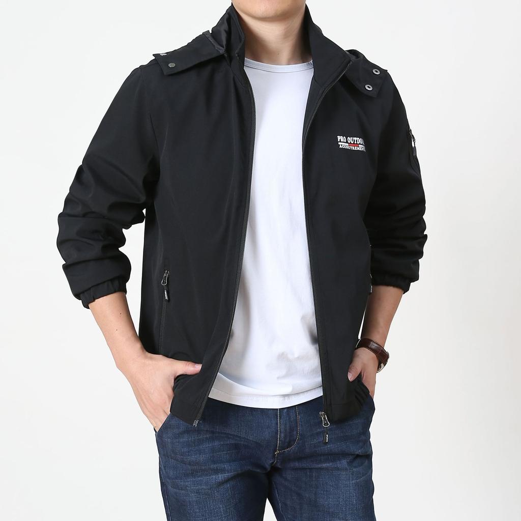 Four Seasons Men's Middle-aged and Young Outdoor Sports Jacket Hooded Windproof Loose Japanese and Korean Casual Multi-Bag Jacket