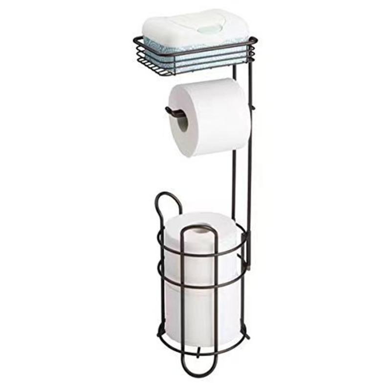 Elegant Iron Standing Tissue Dispenser Large Capacity Modern Floor Mounted Toilet Paper Stand for Homes Office Or Travel