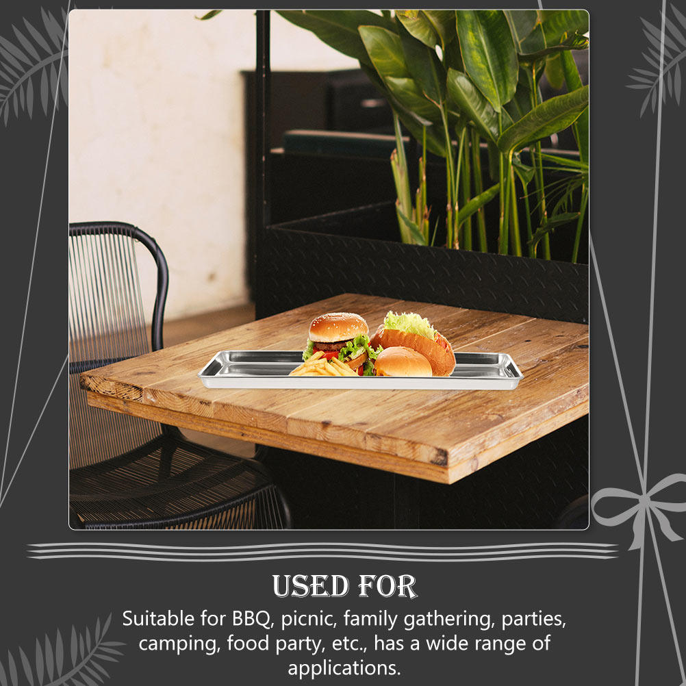 High Shine Stainless Steel Rectangular Food Tray Simple Elegant Design for Home Kitchen Restaurant Barbecue Dessert Cold Noodle