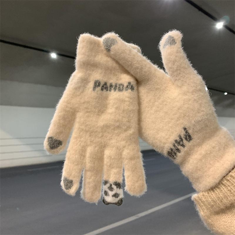 Riding Gloves Touch Screen Five Fingers Cute Warm Thickened Cold Knitted Wool Cotton Gloves Fall And Winter Female