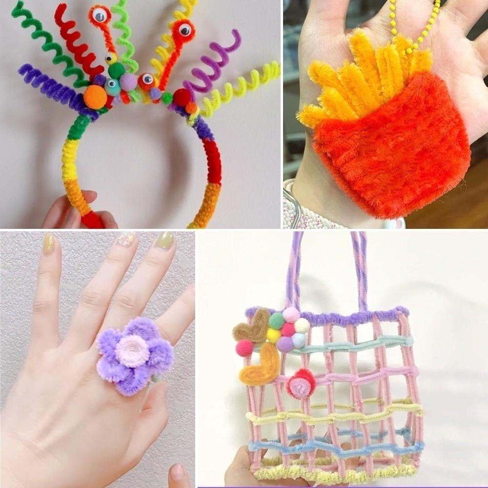 Tulip Rose Macaron Color Fuzzy Wire Encrypted Fur Root Top Knitting Strip Material Package Super Density DIY Flower Bouquet
