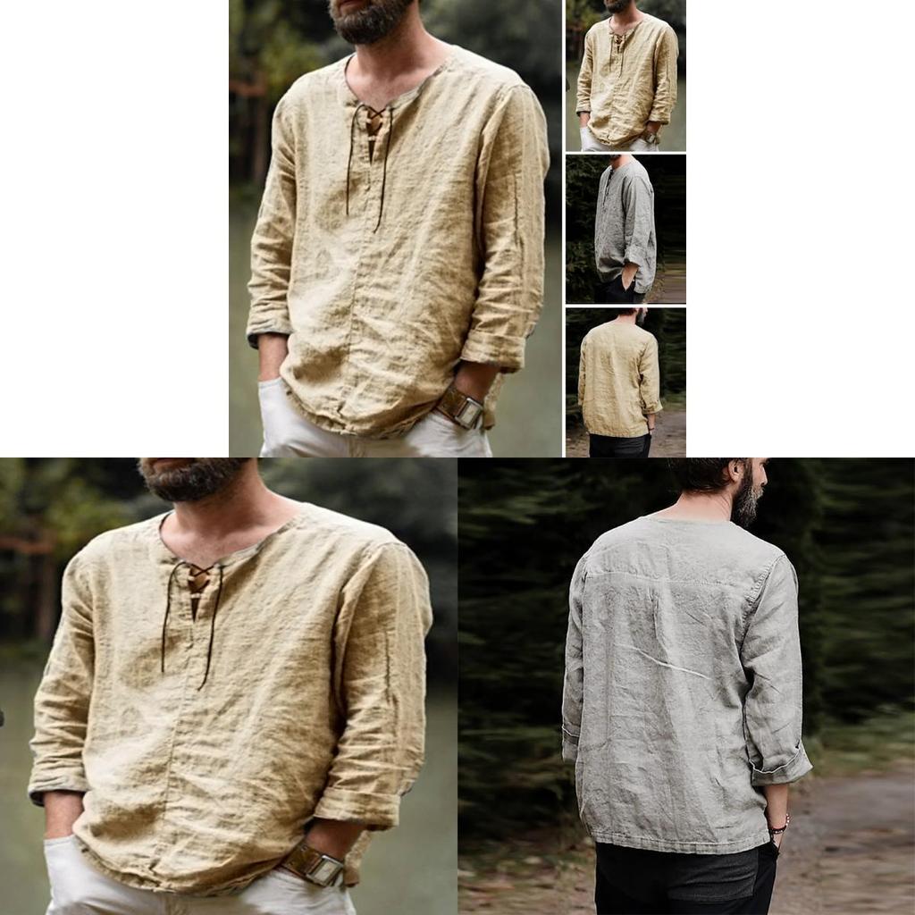Lässiges Herren-Langarmhemd aus Baumwollmischung mit Kordelzug für Herbst und Frühling