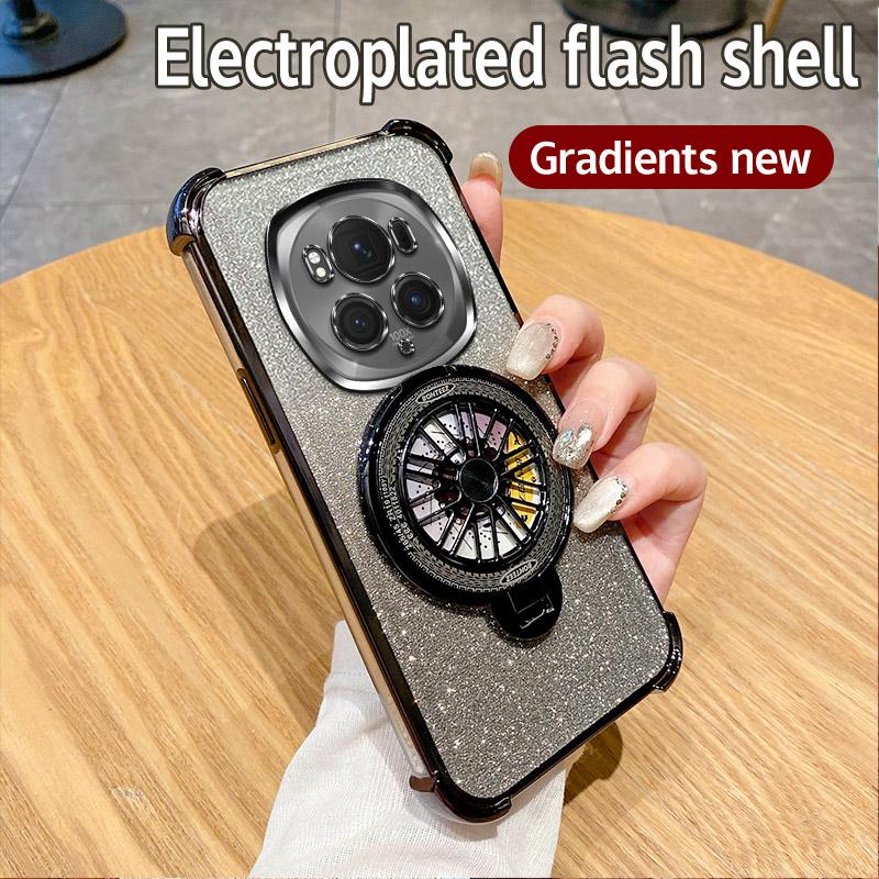 Glitter Shockproof Gradient Plating Gyro Phone Holder Case For Huawei Honor Magic 6 5 Pro Silicone Cover