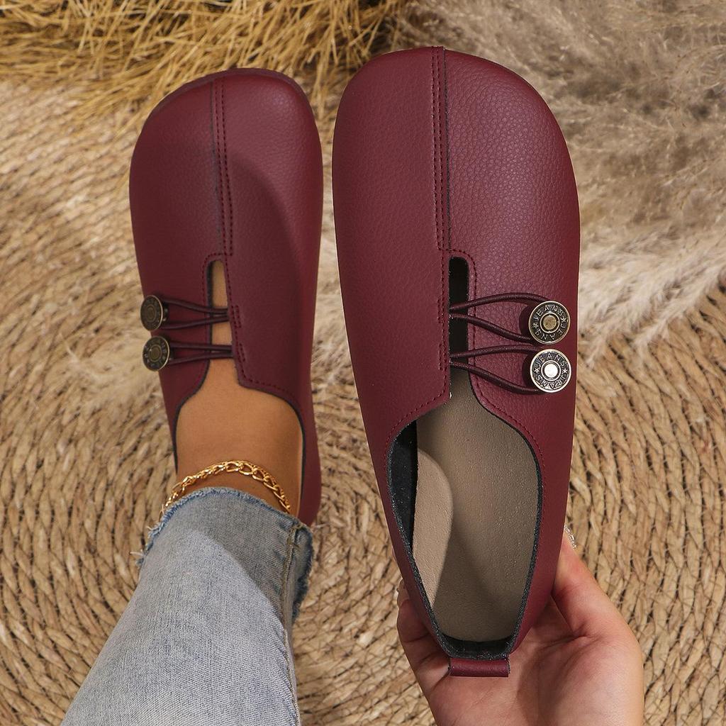 Damskie płaskie wsuwane buty z miękkiej skóry - Okrągły nosek, casualowe, plus size, kolekcja lato 2024.